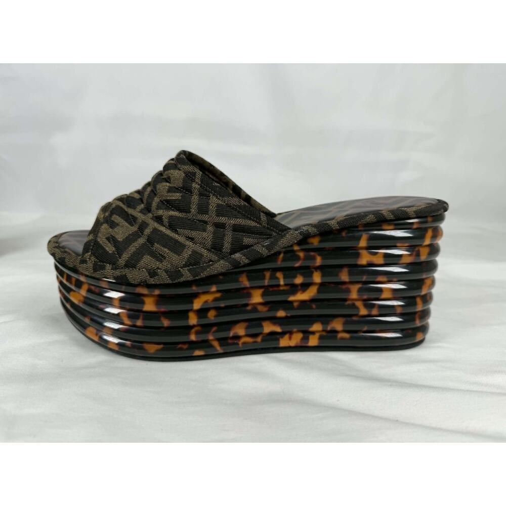 Fendi Zucca Canvas Promenade Wedge Platform Slide Sandals US 10 SPB-TS 368877 - Picture 2 of 13